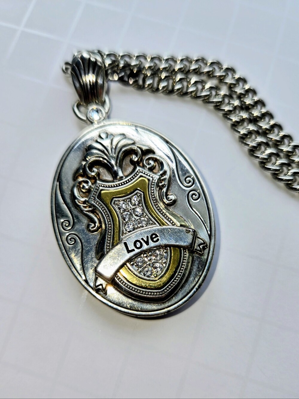 Brighton Silver 'Love' Oval Engraved Locket Necklace